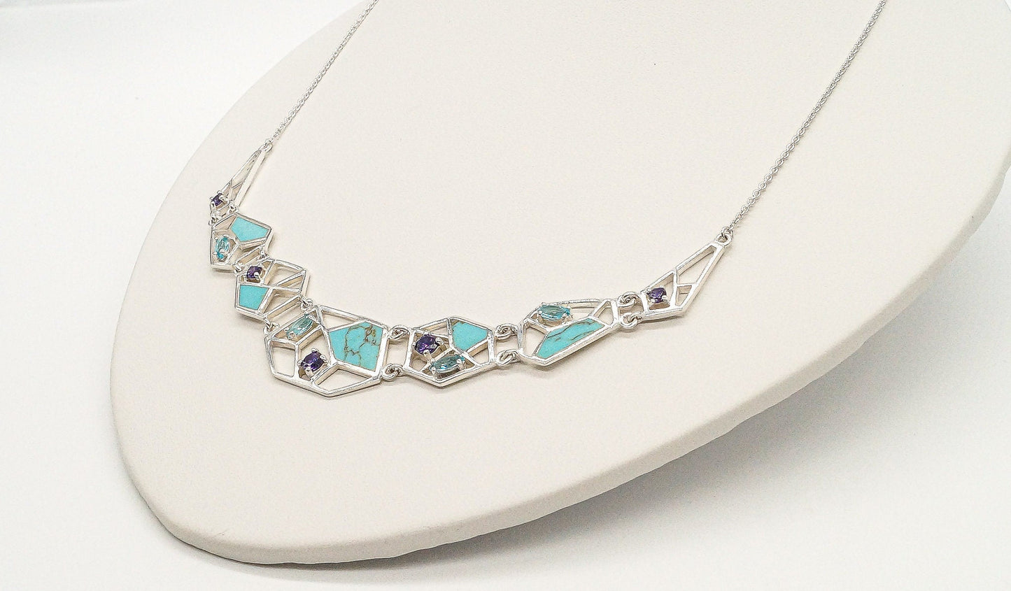 Amethyst, Blue Topaz & Turquoise Sterling Silver Necklace