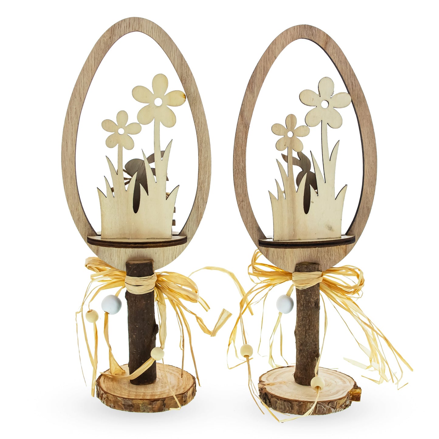 Set of 2 Rustic Wooden Easter Egg with Bunny Scene 10.7 Inches Tall