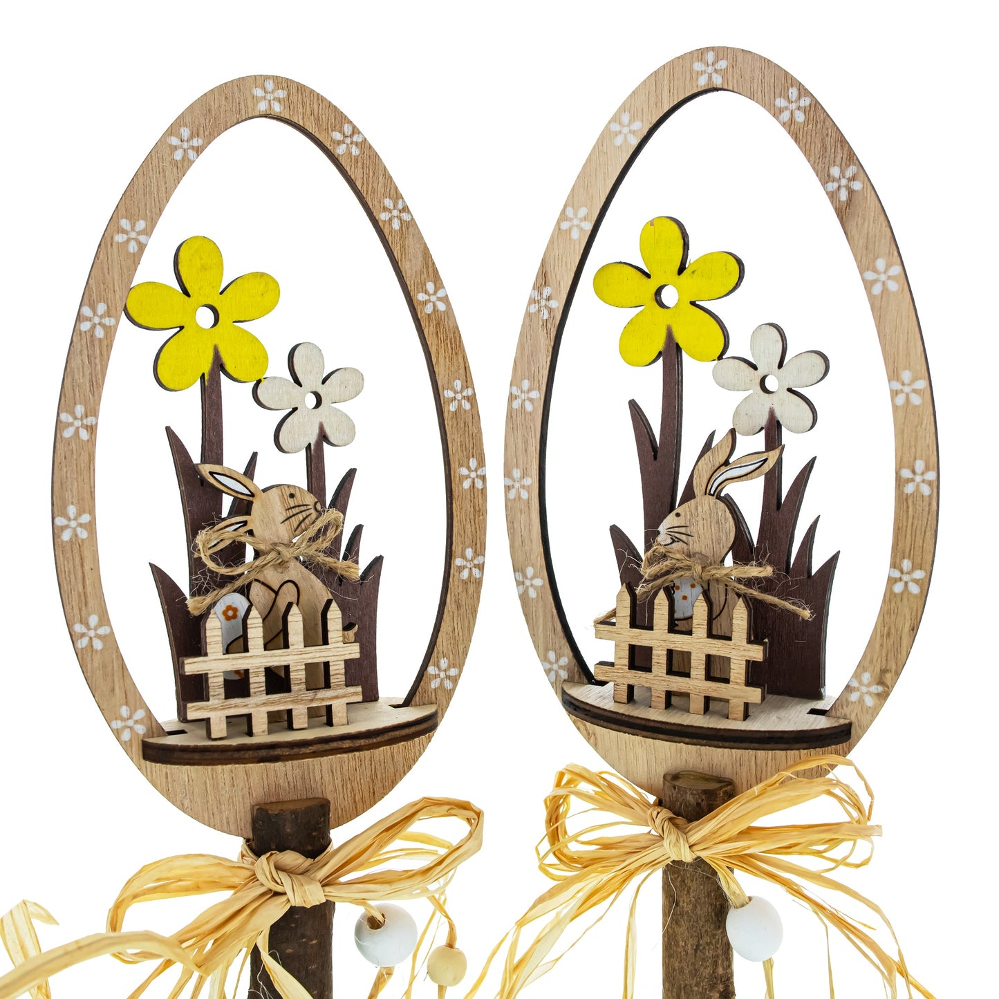 Set of 2 Wooden Egg Tabletop Decorations 10.7 Inches Tall