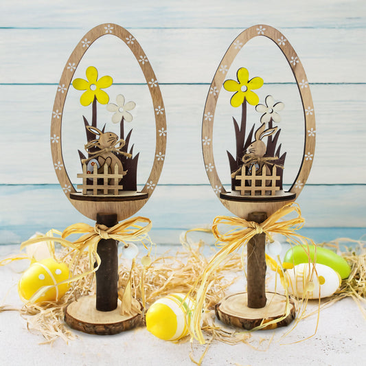 Set of 2 Wooden Egg Tabletop Decorations 10.7 Inches Tall