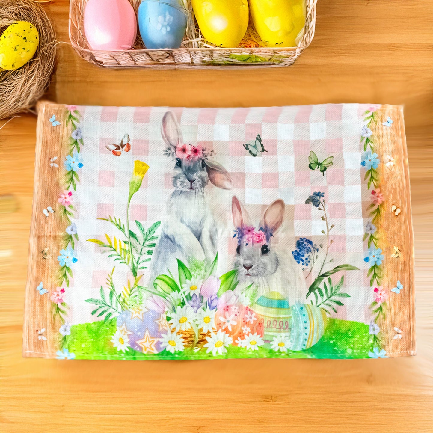 Set of 4 Bunny and Easter Eggs Fabric Placemats