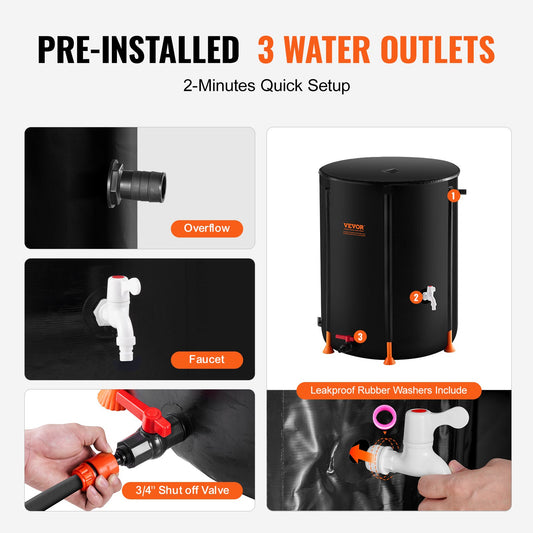 100-Gal Collapsible Rain Barrel with Spigots and Overflow Kit