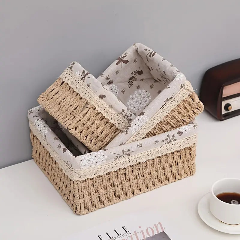 3-Piece Handmade Rattan Storage Basket