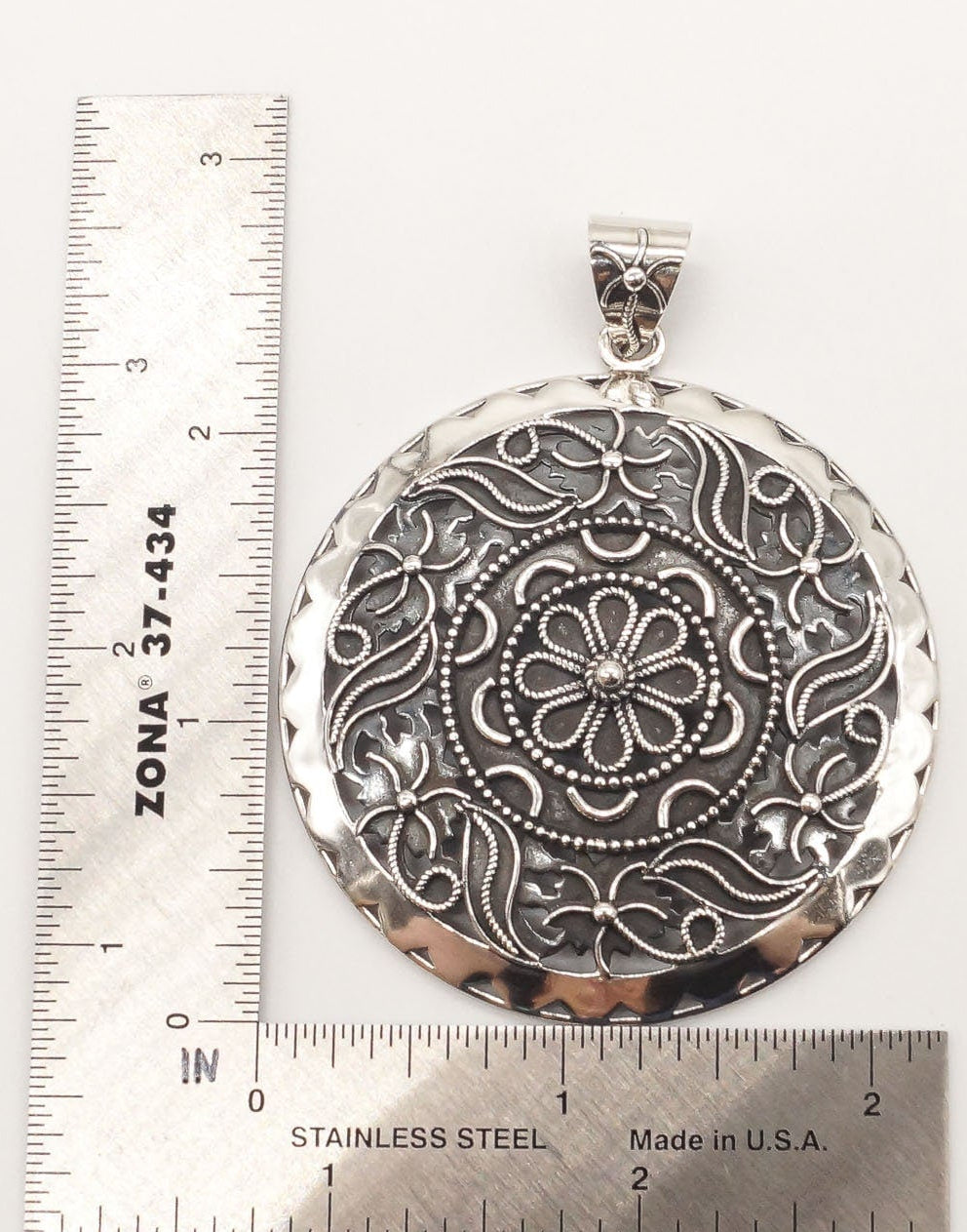 India Designer Doug Paulus Ornate Flower Sterling Silver Pendant