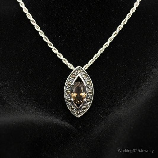 Vintage Smoky Topaz Marcasite Art Deco Sterling Silver Necklace