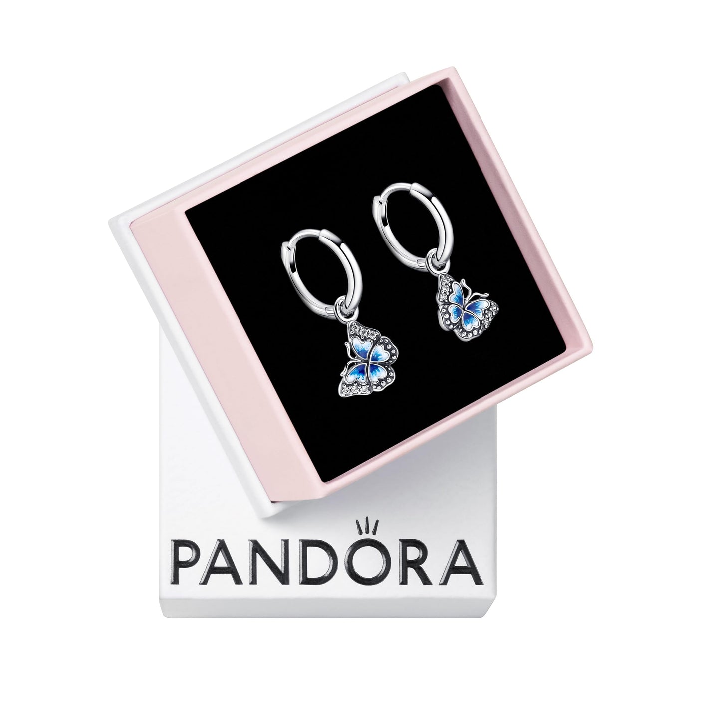 PANDORA Blue Butterfly Hoop Earrings - Unique Earrings for Women - Great Gift for Her - Made with Sterling Silver Cubic Zirconia & Enamel With Gift Box