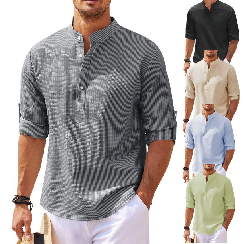 Men's Stand Collar Button Shirt