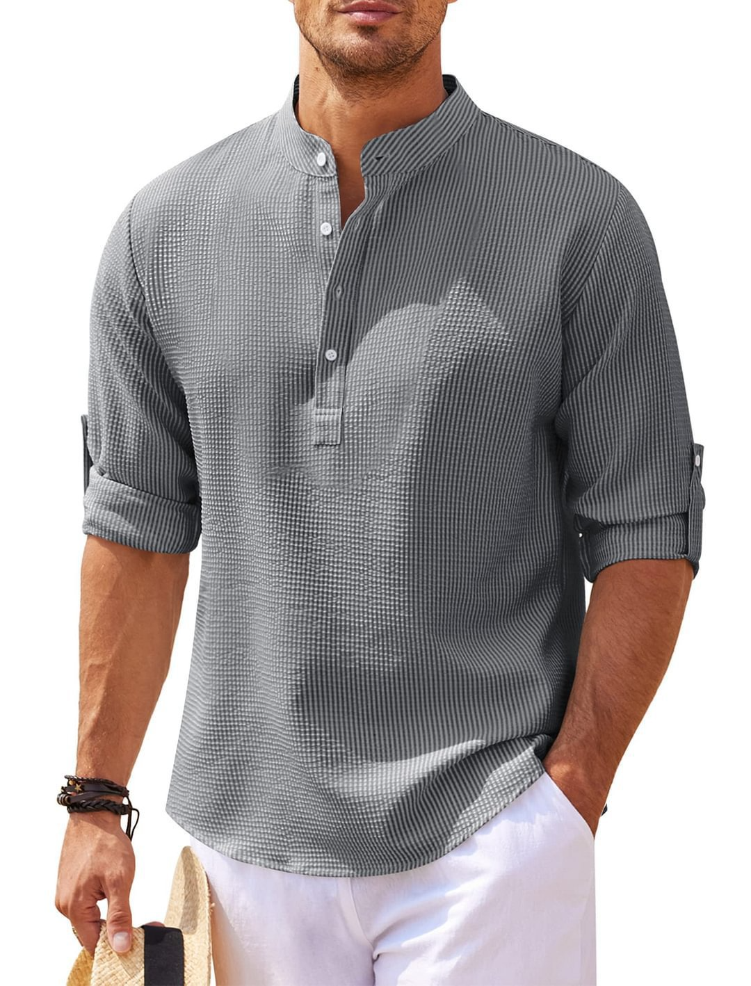 Men's Stand Collar Button Shirt