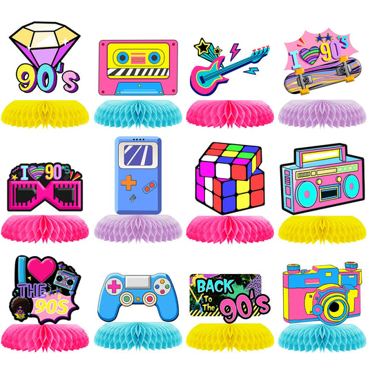 12-Pack 90s Party Honeycomb Centerpieces