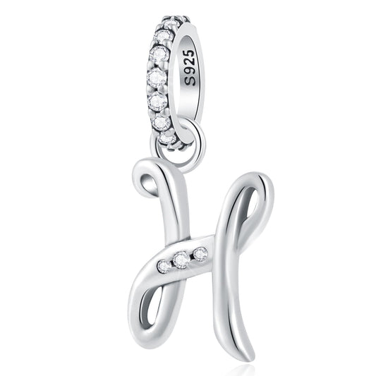 Letter H CZ Dangle Charm in 925 Sterling Silver