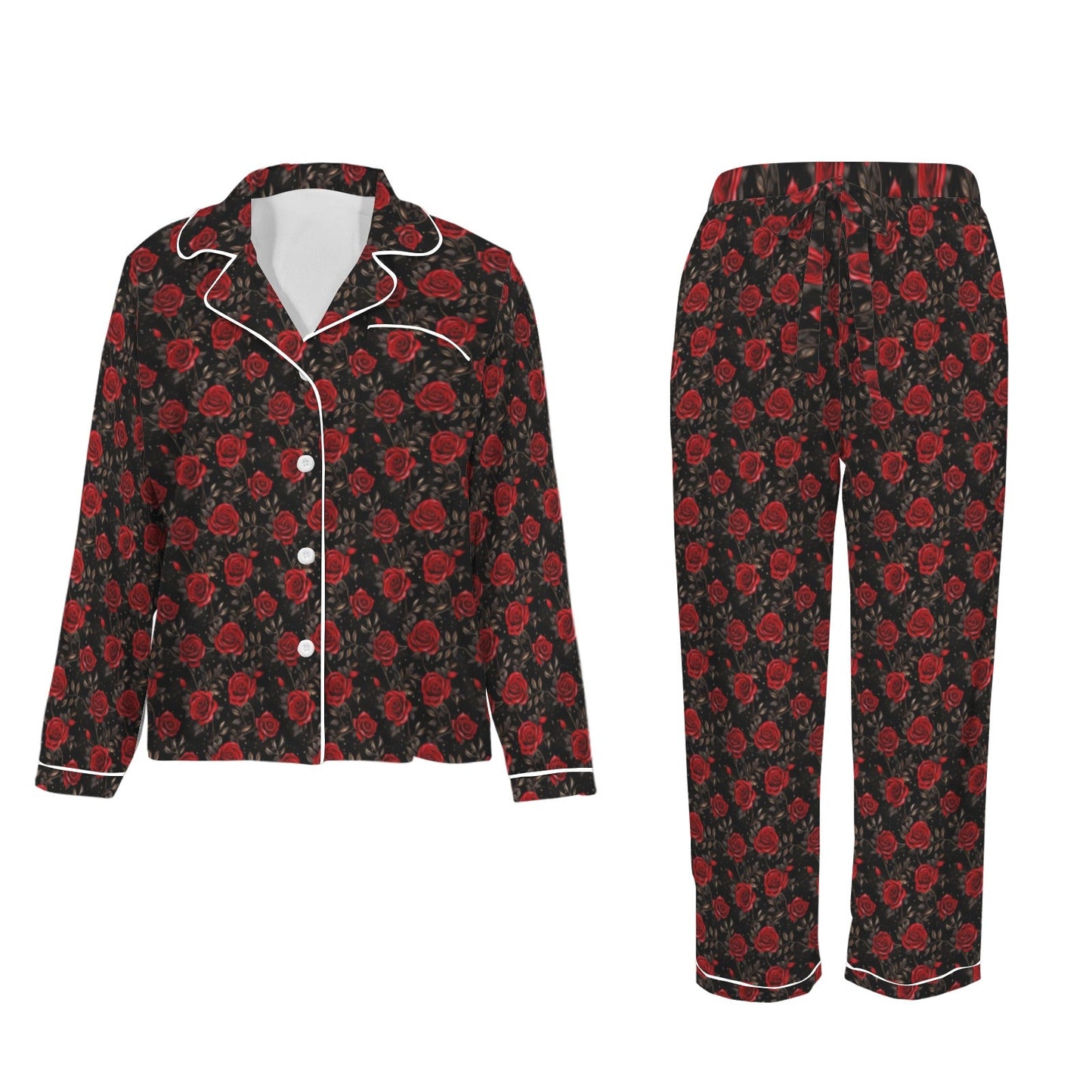Baha Ranch “Colores De México” Red Roses Satin Pajama Set