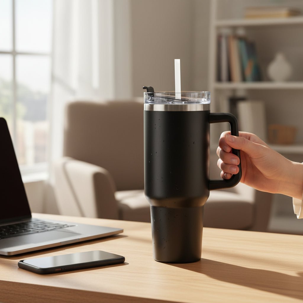 Engraved Leopard Print 40 oz Tumbler with Handle and Straw Lid