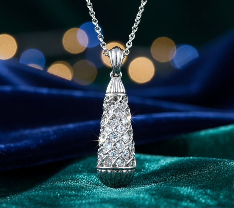 Enmesh White Crystal Drop Pendant Necklace Sterling Silver