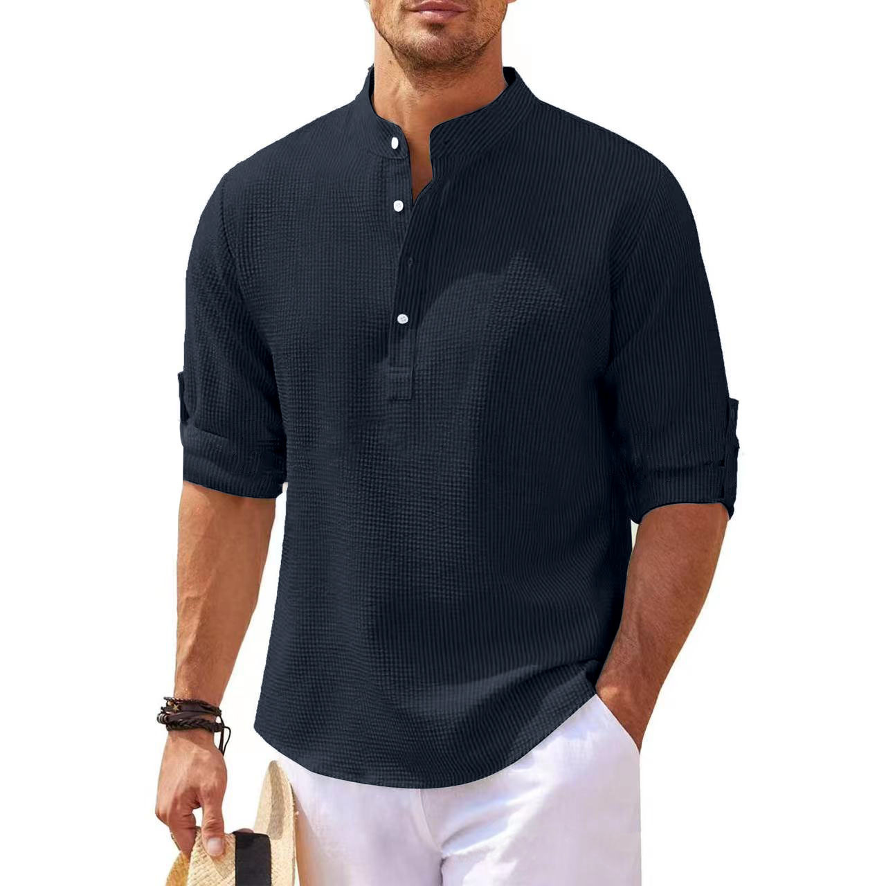 Men's Stand Collar Button Shirt