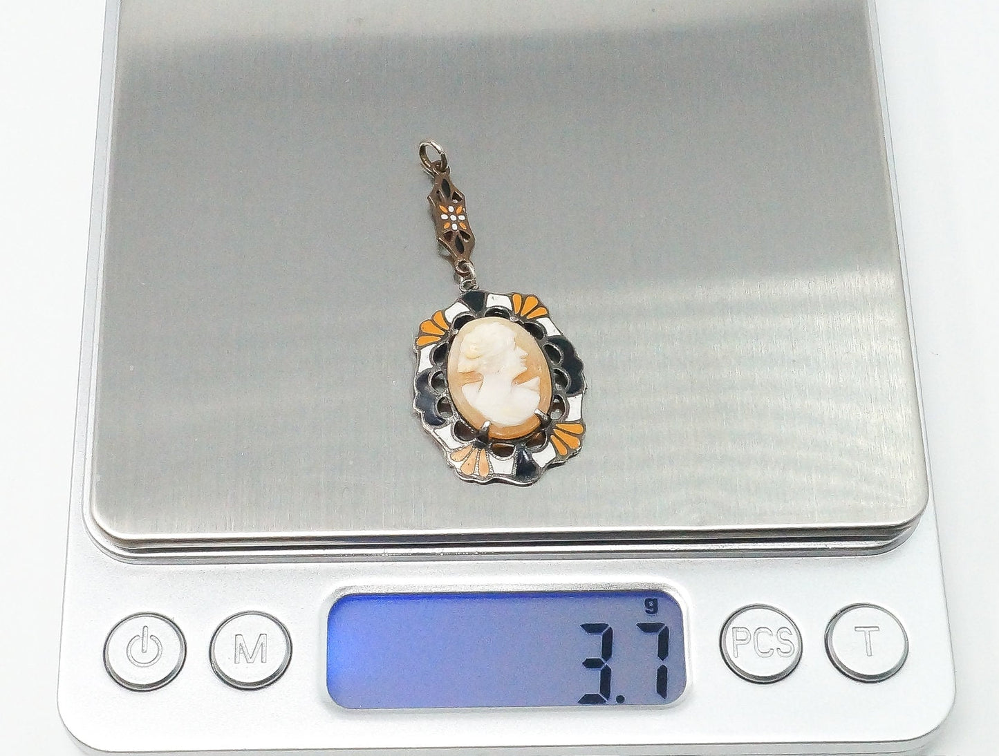Cameo Shell Enamel Sterling Silver Pendant