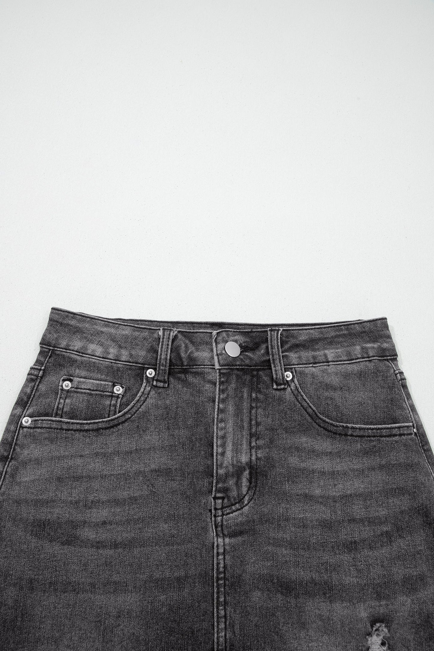 Denim Asymmetrical Distressed Midi Skirt