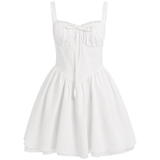 Floral Lace Corset Mini Dress – Boho Summer Bustier Sundress