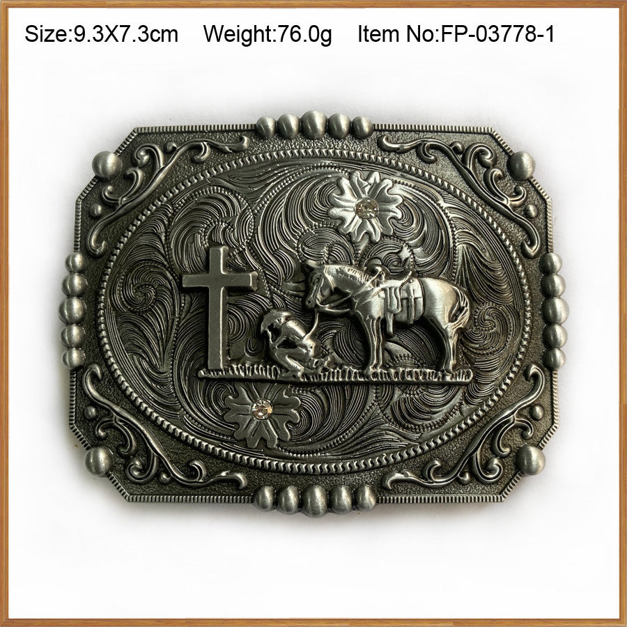 BULLZINE Zinc Alloy Vintage Horse Cross Belt Buckle