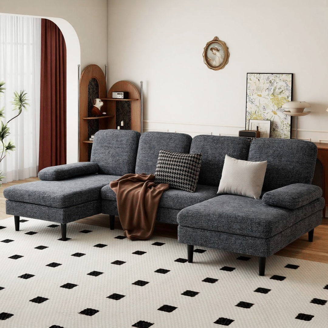 Chenille Fabric 4-seat U-shaped Combination Sofa