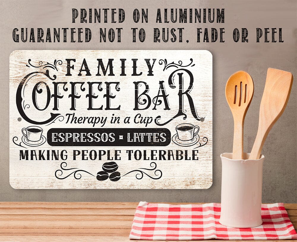 Family Coffee Bar Therapy in a Cup Metal Sign