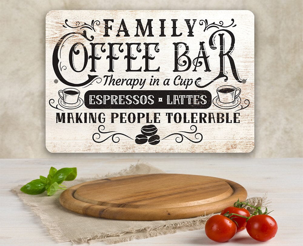 Family Coffee Bar Therapy in a Cup Metal Sign