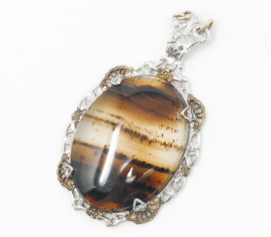 Large Montana Agate Sterling Silver Necklace Pendant