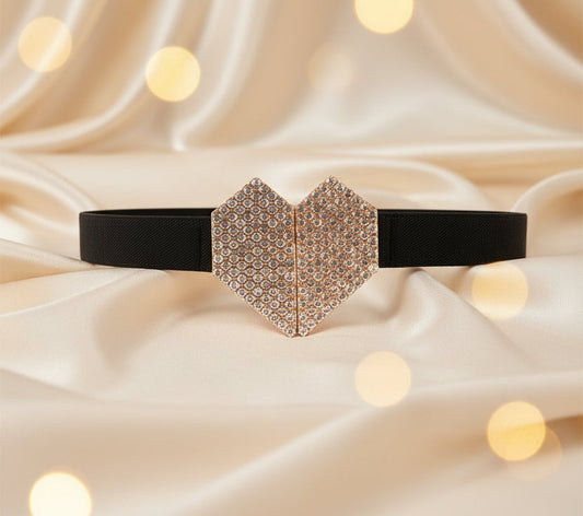 Rhinestone Heart Buckle Elastic Belt