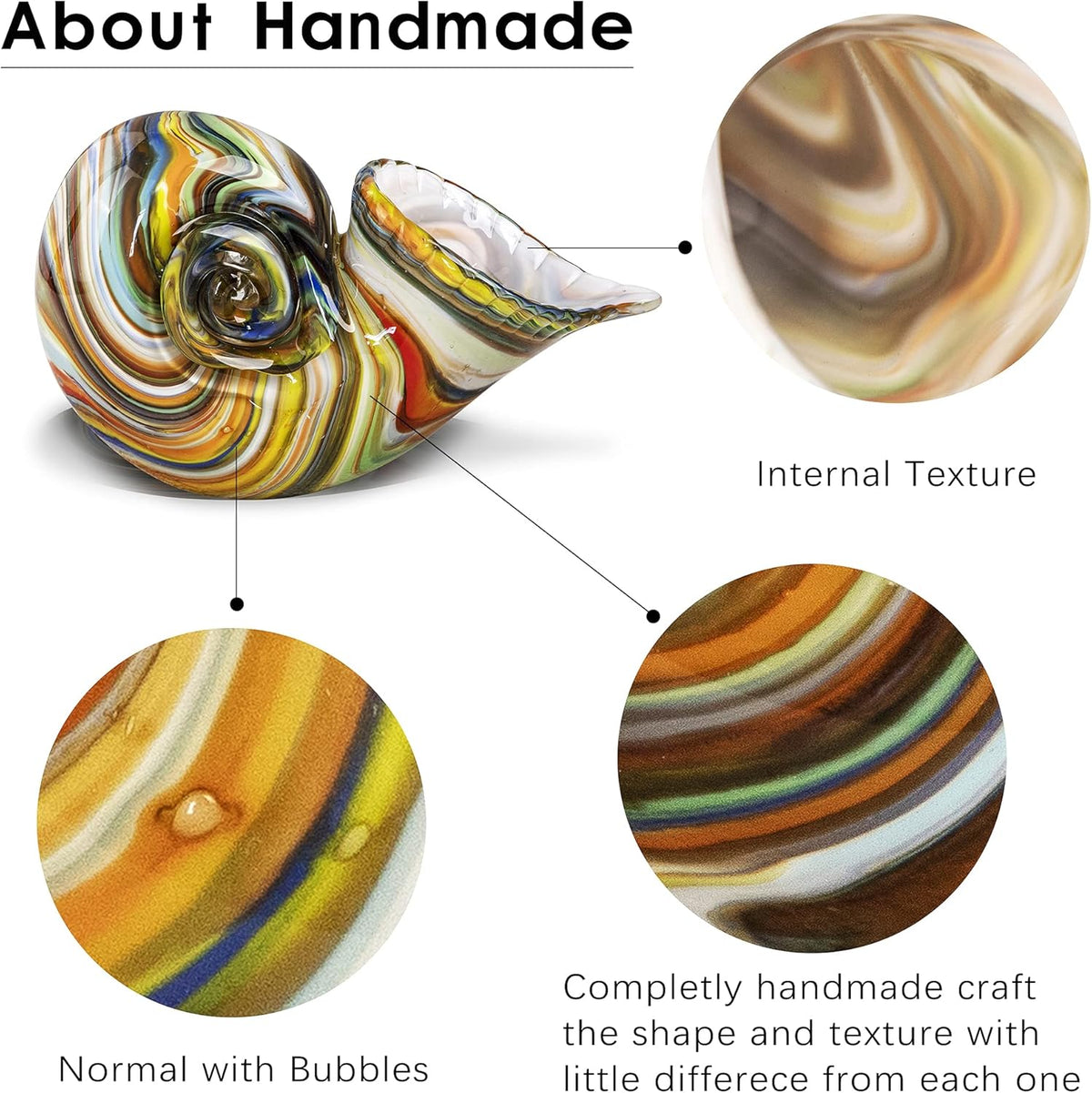 7.7" Glass Nautilus Conch Figurines, Hand Blown Seashell Art