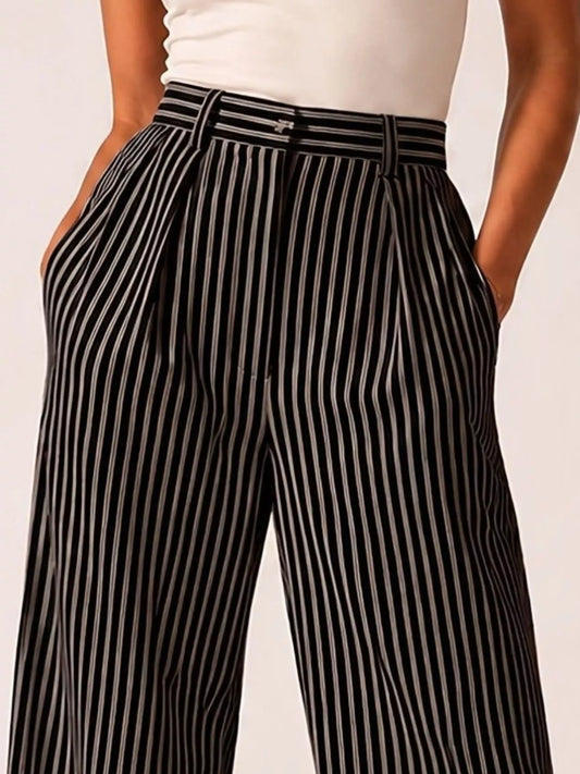 High-Waisted Wide-Leg Striped Pants