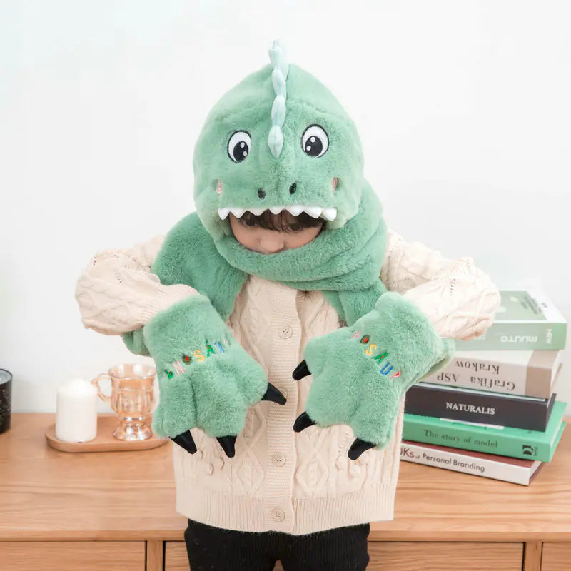 Warm Dinosaur Hat and Scarf Set