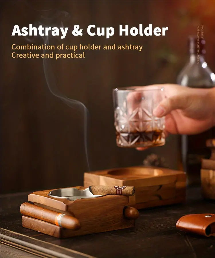 Wooden Cigar Ashtray Coaster and Holder for Gifts