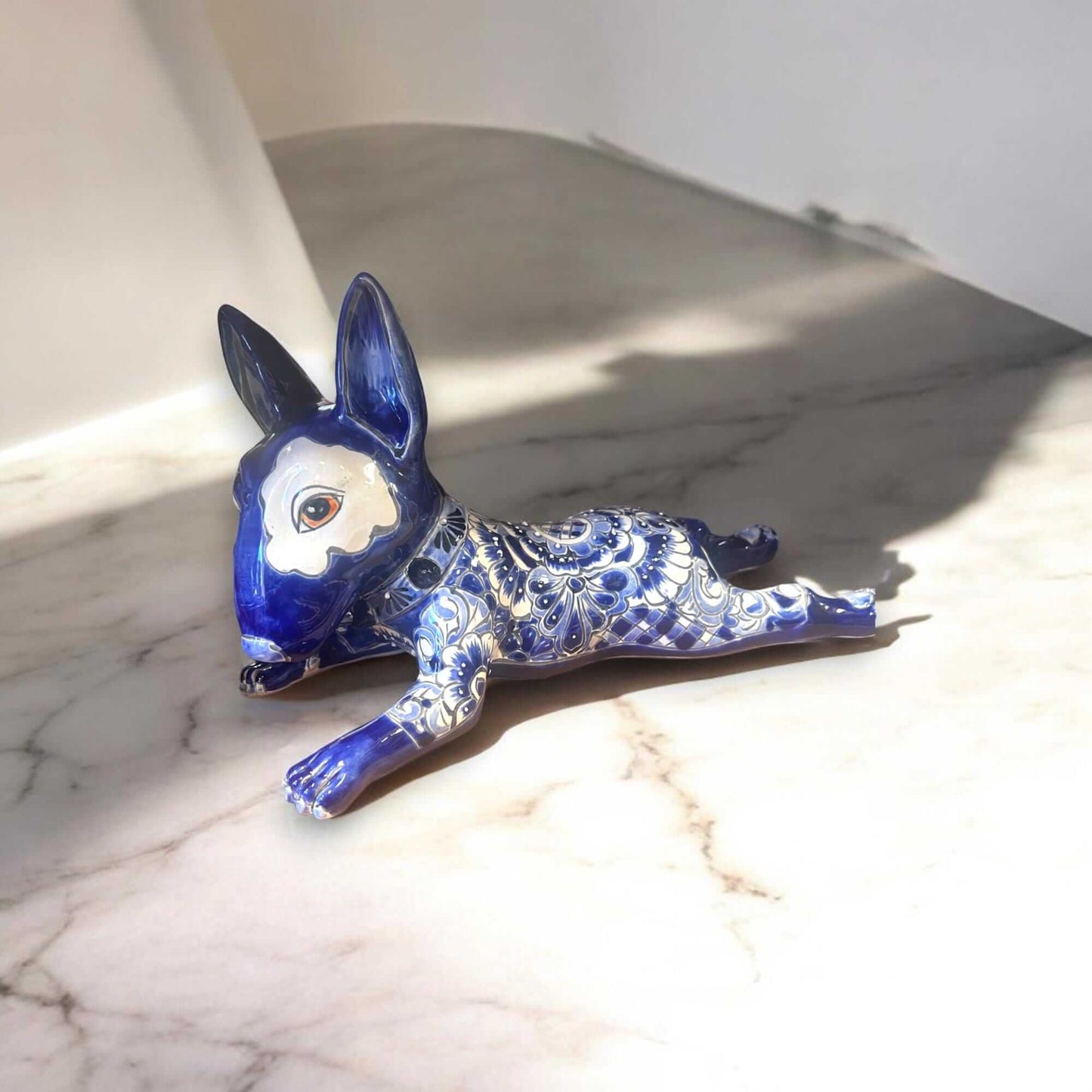 Talavera Bull Terrier Statue | Hand-Painted Colorful Dog Sculpture