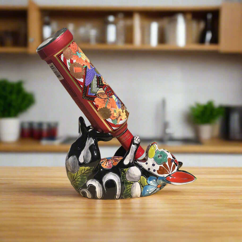 Talavera Chihuahua Bottle Holder | Hand-Painted Mexican Dog Statue