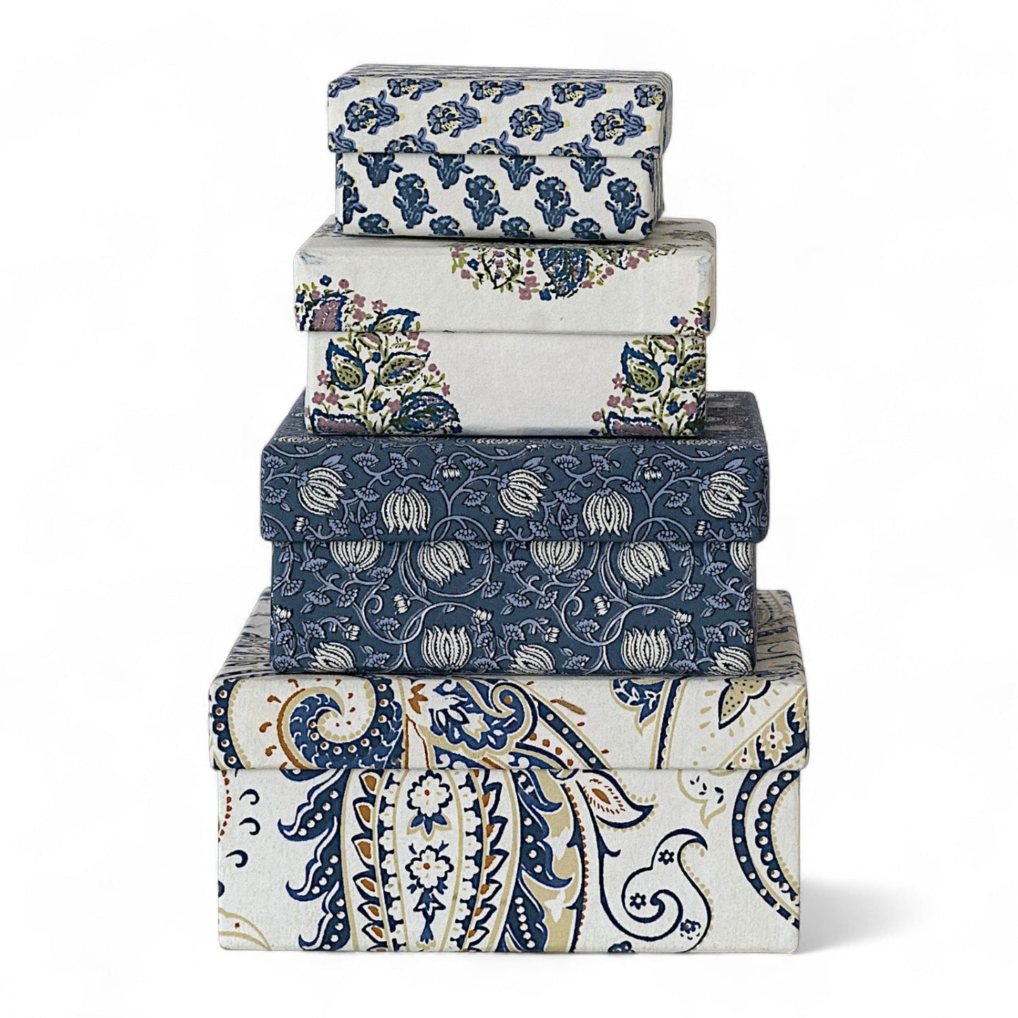 Handmade Blue Paisley Print Nested Gift Boxes