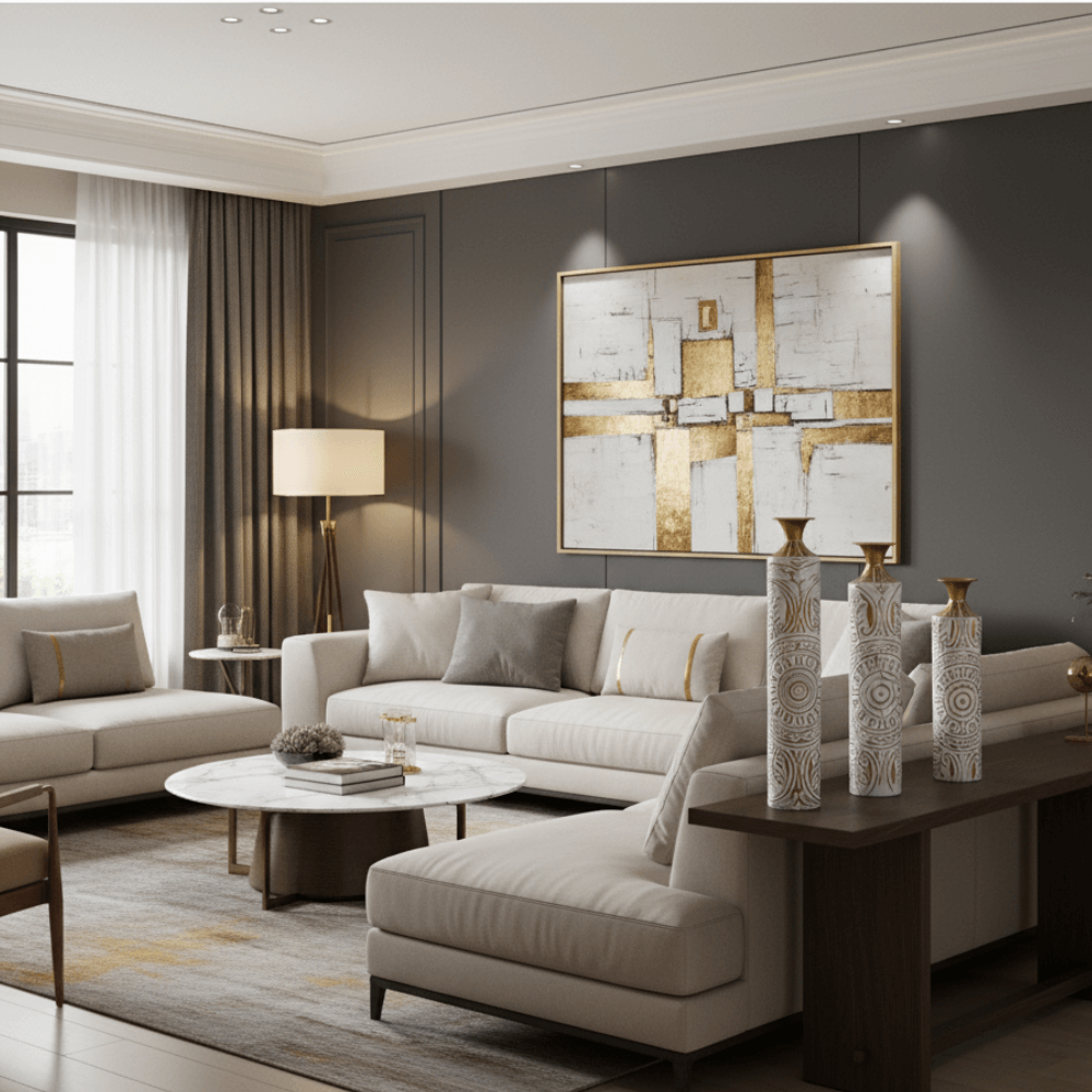 Set of 3 White & Gold Distressed Metal Floor Vases Embossed Mandala Pattern Boho Rustic Decor for Room