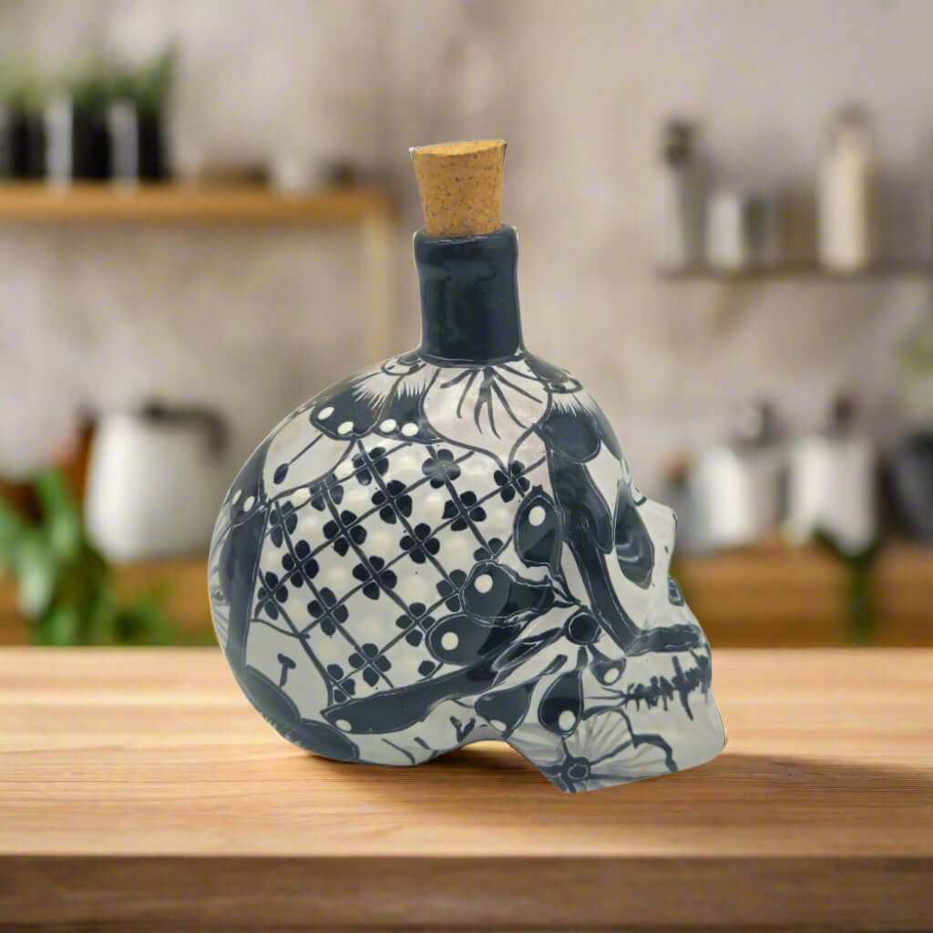 Talavera Skull Decanter with 6 Shot Glasses | Mexican Bar Set