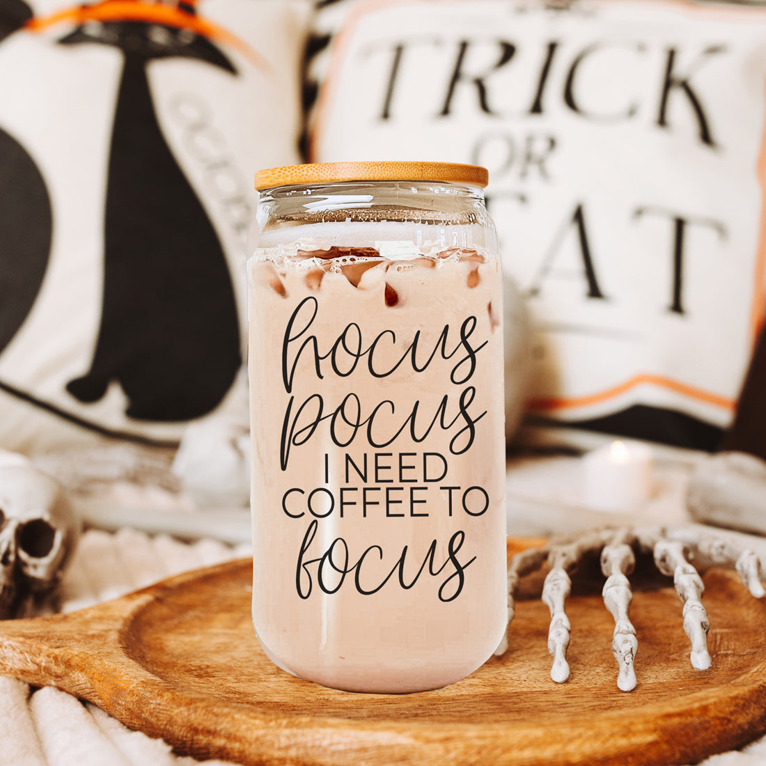 Hocus Pocus 20oz Glass Tumbler With Bamboo Lid, Stainless Straws and Cleaner