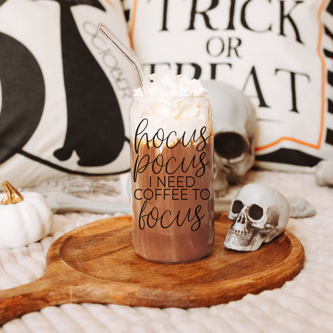 Hocus Pocus 20oz Glass Tumbler With Bamboo Lid, Stainless Straws and Cleaner