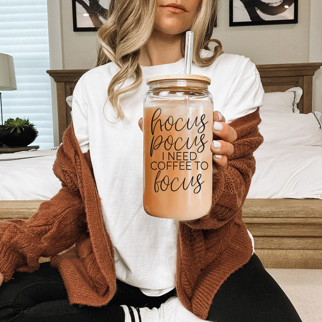 Hocus Pocus 20oz Glass Tumbler With Bamboo Lid, Stainless Straws and Cleaner