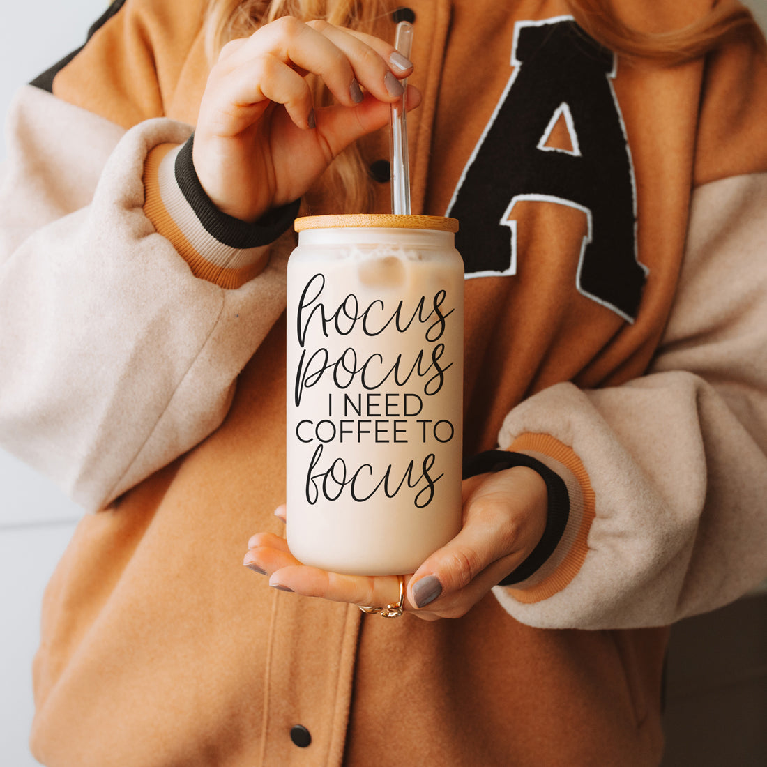 Hocus Pocus 20oz Glass Tumbler With Bamboo Lid, Stainless Straws and Cleaner