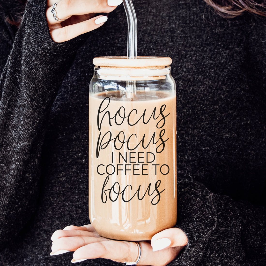 Hocus Pocus 20oz Glass Tumbler With Bamboo Lid, Stainless Straws and Cleaner