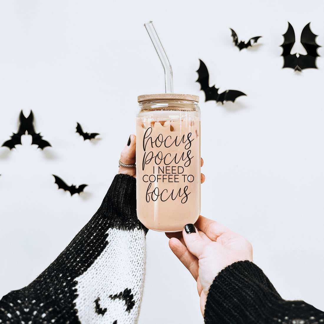 Hocus Pocus 20oz Glass Tumbler With Bamboo Lid, Stainless Straws and Cleaner