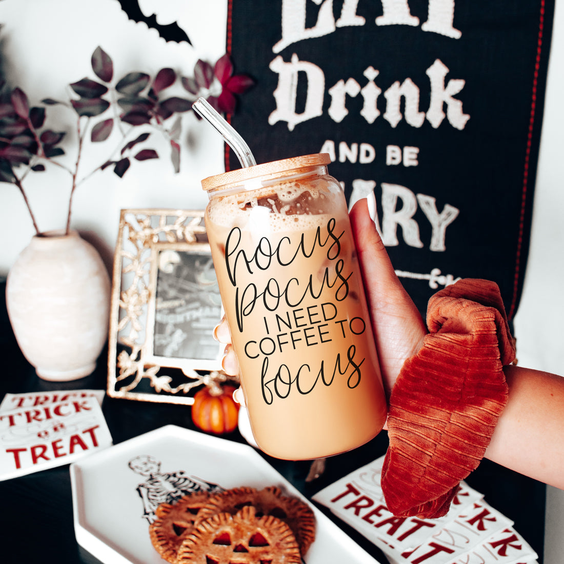 Hocus Pocus 20oz Glass Tumbler With Bamboo Lid, Stainless Straws and Cleaner