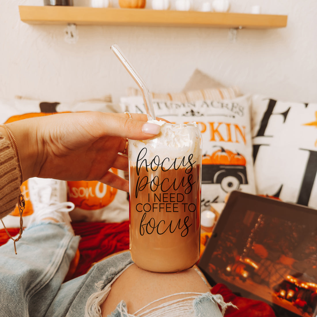 Hocus Pocus 20oz Glass Tumbler With Bamboo Lid, Stainless Straws and Cleaner