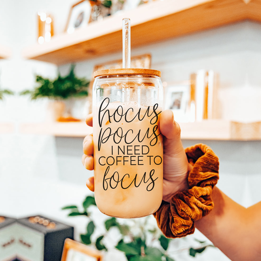 Hocus Pocus 20oz Glass Tumbler With Bamboo Lid, Stainless Straws and Cleaner