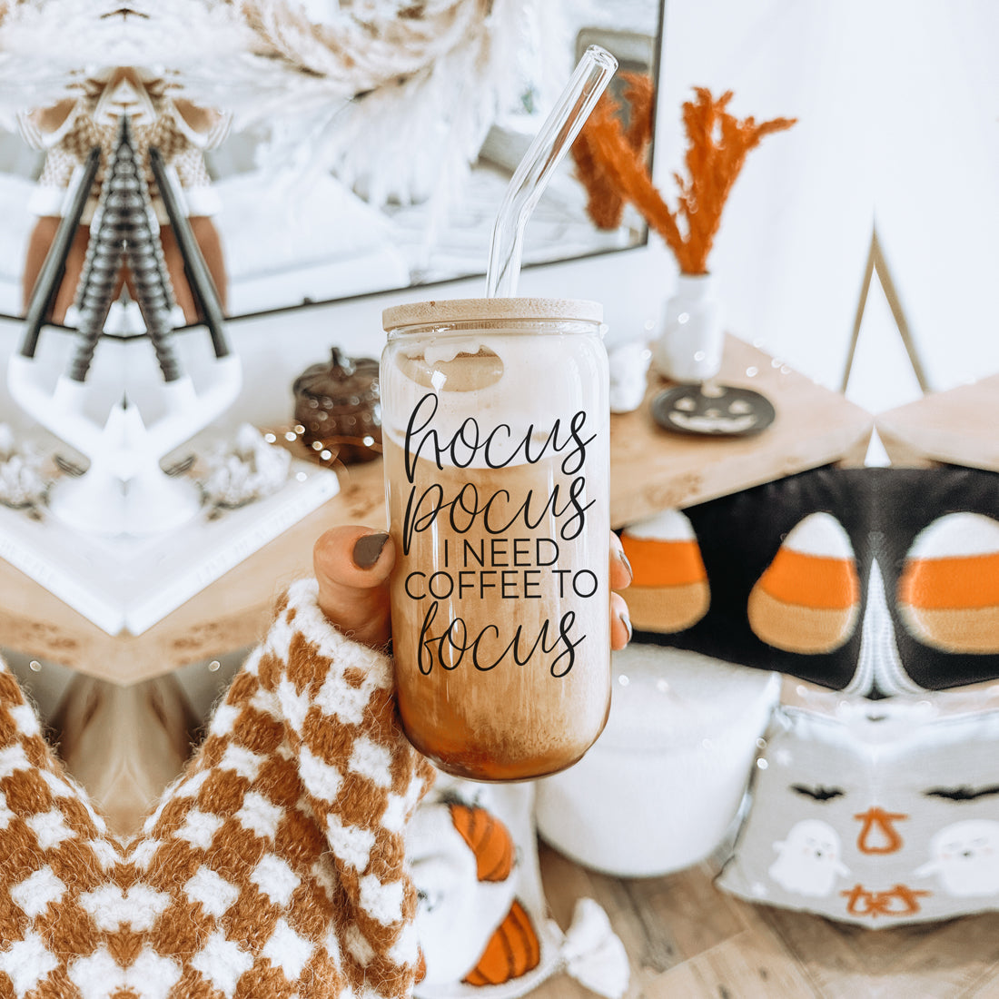 Hocus Pocus 20oz Glass Tumbler With Bamboo Lid, Stainless Straws and Cleaner