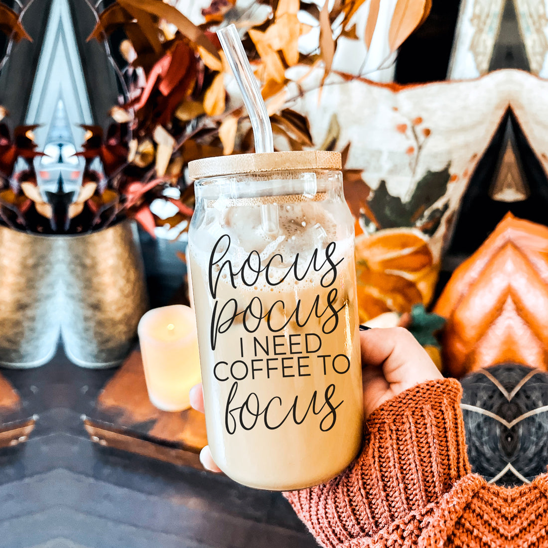 Hocus Pocus 20oz Glass Tumbler With Bamboo Lid, Stainless Straws and Cleaner