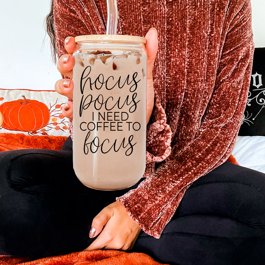 Hocus Pocus 20oz Glass Tumbler With Bamboo Lid, Stainless Straws and Cleaner