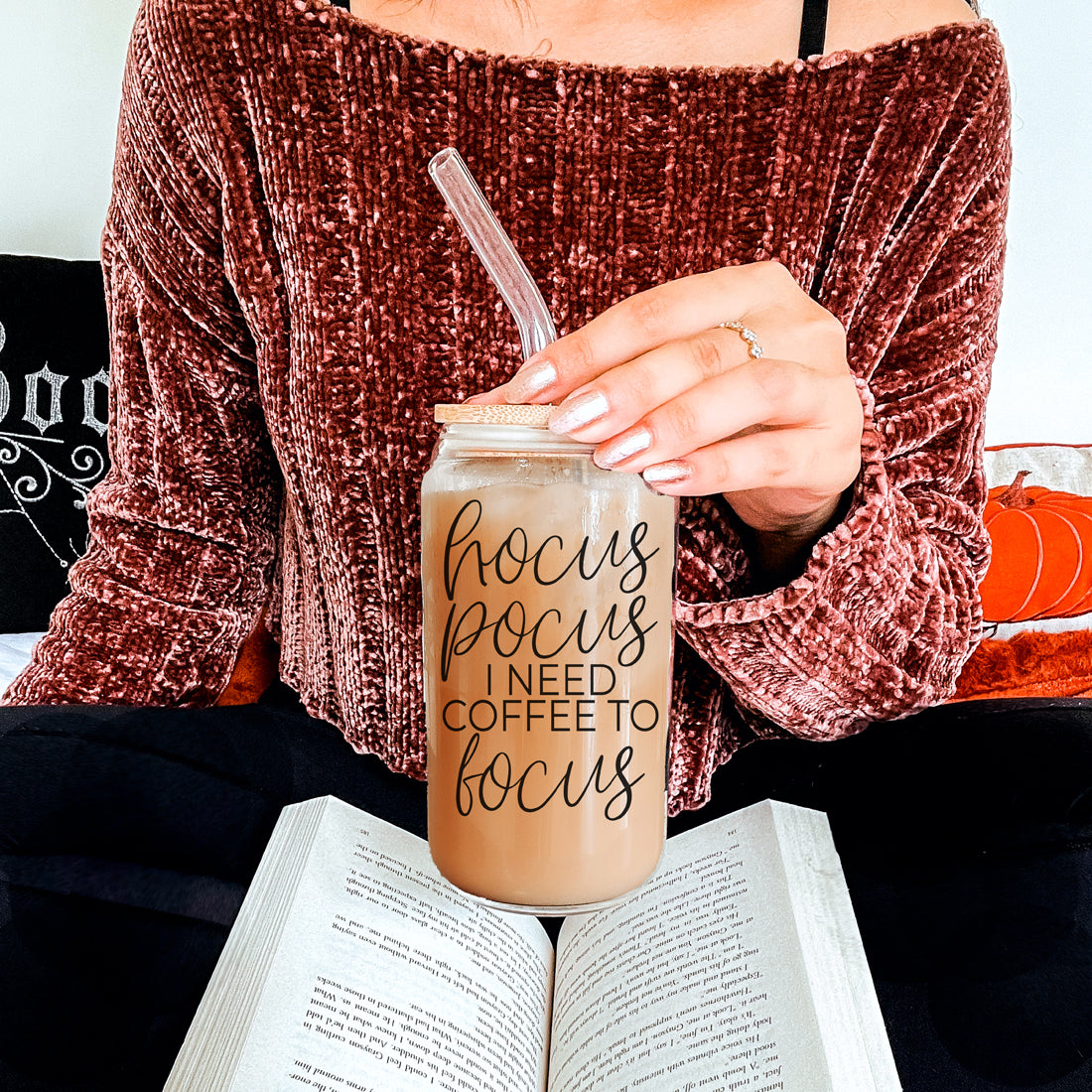 Hocus Pocus 20oz Glass Tumbler With Bamboo Lid, Stainless Straws and Cleaner