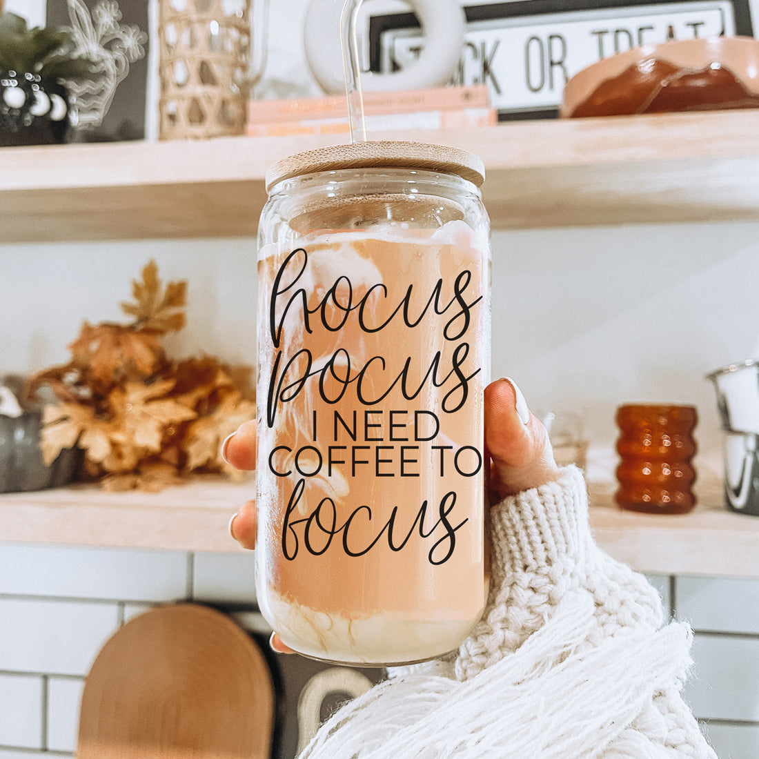 Hocus Pocus 20oz Glass Tumbler With Bamboo Lid, Stainless Straws and Cleaner